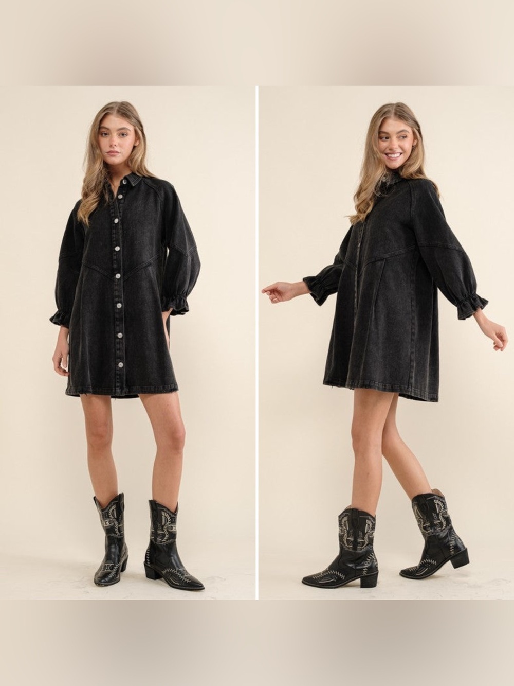 Black Denim Button Up Mini Dress Oversized Fit Women’s Size Small Unbranded